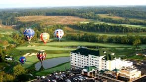 Holiday Inn at Blue Ridge Shadows aerial view with hot air balloons